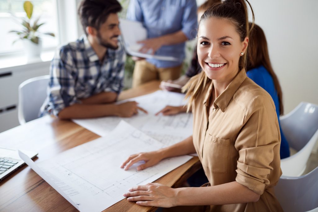 Company coworkers working in office