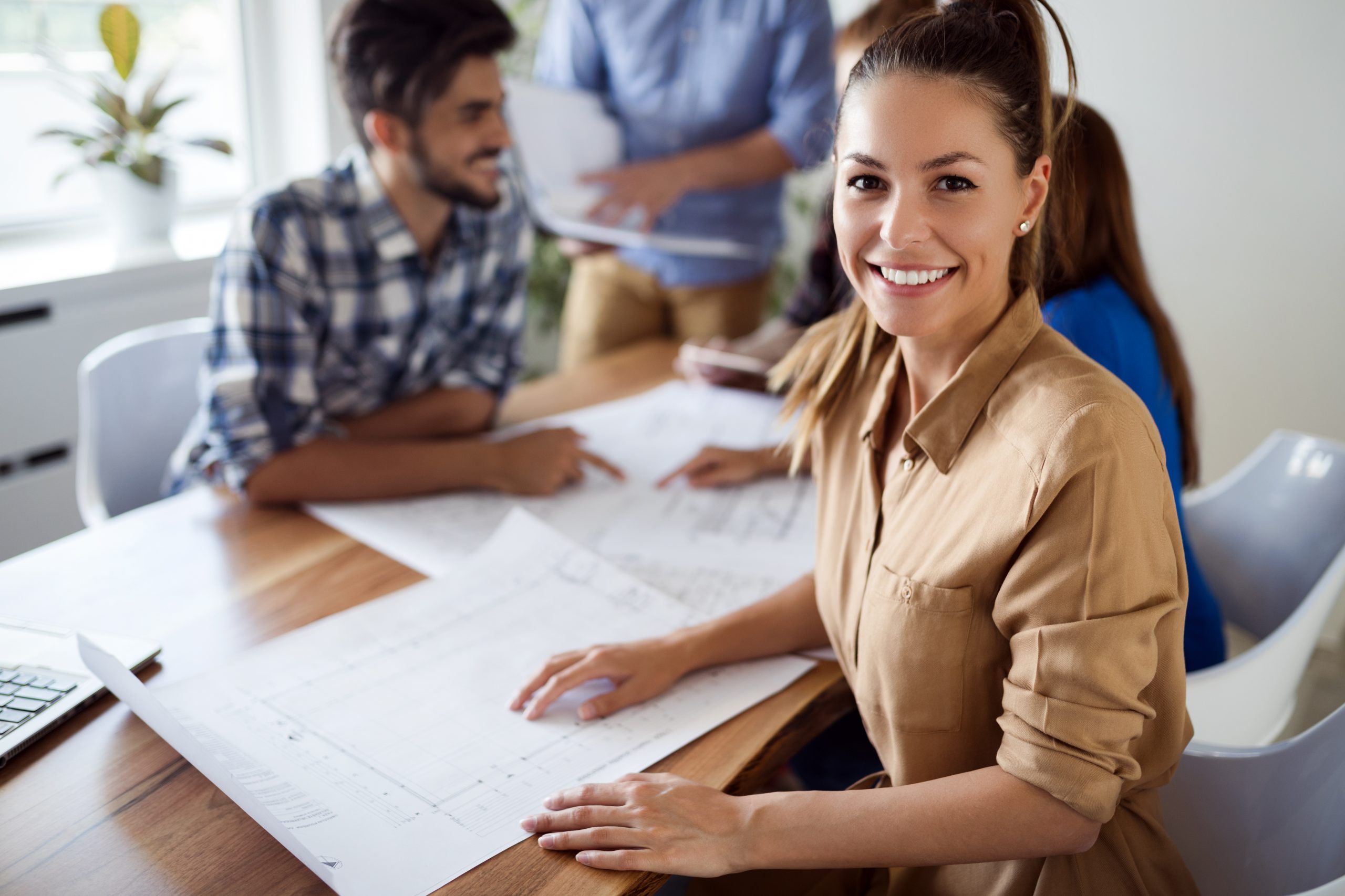Company coworkers working in office
